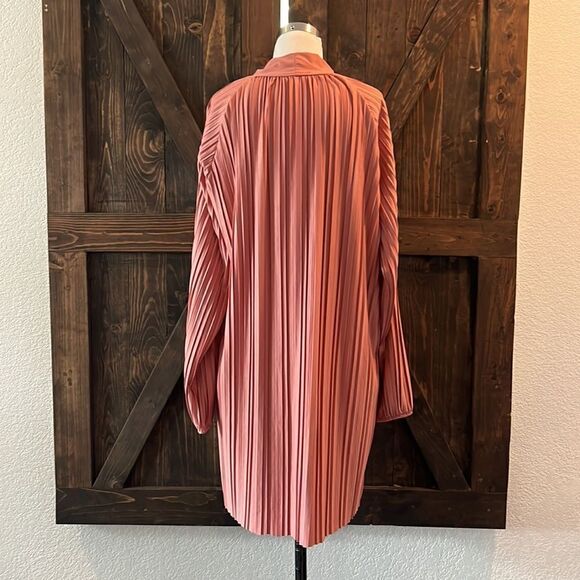 Zara Long Sleeve Dusty Pink Pleated Dress Sz-Medium - Picture 8 of 13